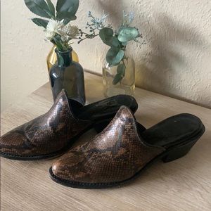 Snake skin slip in mules